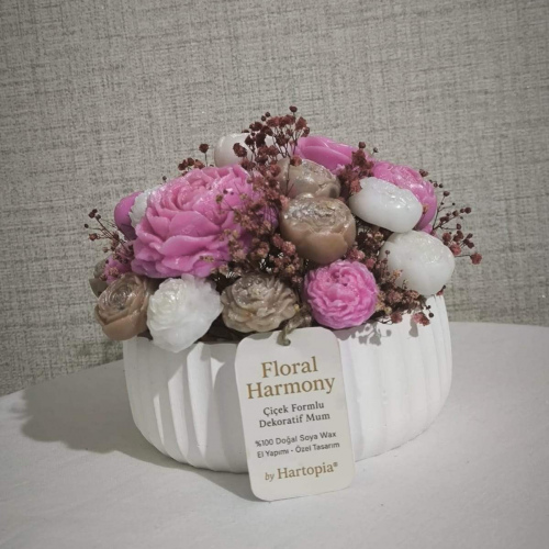 Çiçek Tasarımlı Dekoratif Soya Wax Mum – Özel Seri-Hartopia 