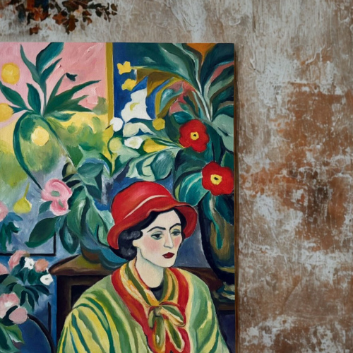 Kırmızı Şapkalı Kadın – Yağlı & Akrilik Tuval Tablo (35 × 50 cm) | Hartopia