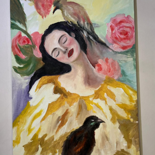 Kuşlar ve Güller – Yağlı & Akrilik Tuval Tablo (35 × 50 cm) | Hartopia