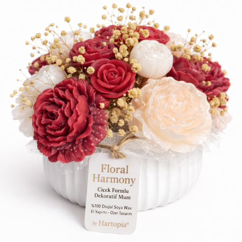 Hartopia Floral Harmony – Çiçek Mum Buketi (Flüt Saksı Serisi)