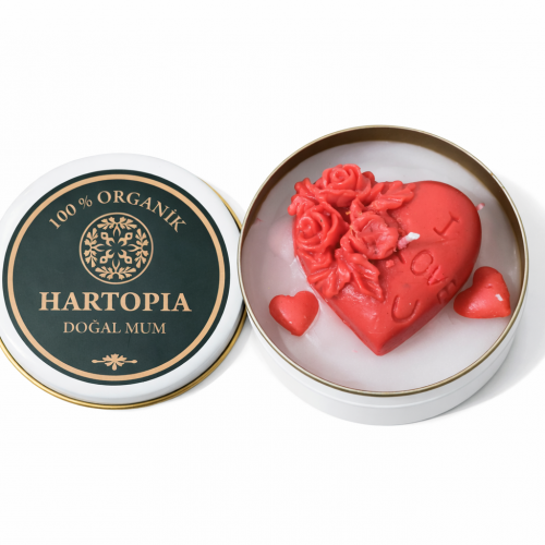 I Love U Kalp Figürlü Dekoratif Mum – Teneke Kutulu-Hartopia