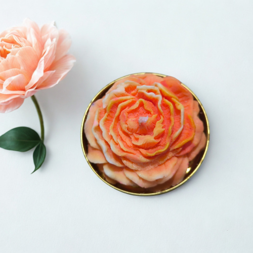 doğal teneke kutu gül dekoru mum turuncu