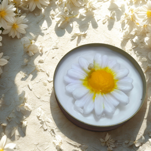 doğal teneke kutu papatya dekorlu mum