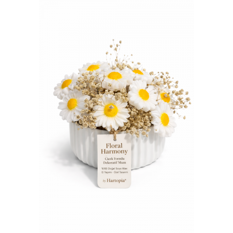 Hartopia Floral Harmony Papatya Çiçek Formlu Dekoratif Mum Aranjmanı - El Yapımı Soya Wax ve Parafin Karışımı