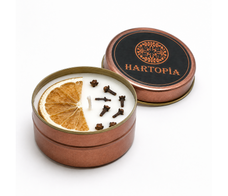 Hartopia Portakal & Karanfil – Doğal Soya Wax Mum | Teneke Kutu