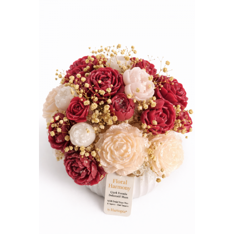 Hartopia Floral Harmony – Çiçek Mum Buketi (Flüt Saksı Serisi)
