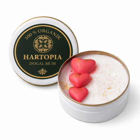 Kalp Figürlü Doğal Soya Mum Teneke Kutul-Hartopia Kalp Figürlü Doğal Soya Mum Teneke Kutul-Hartopia